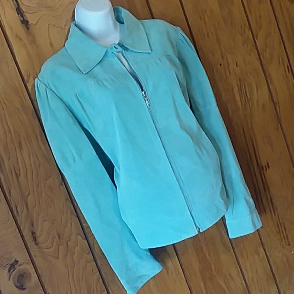 Turquoise Suede 100% Leather Jacket